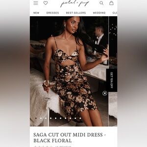 Petal & Pup SAGA CUT OUT MIDI DRESS - BLACK FLORAL